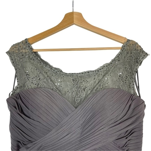 VM COLLECTION ILLUSION CAP SLEEVE RUCHED BUST BEADED FORMAL EVENING GOWN - Picture 7 of 16